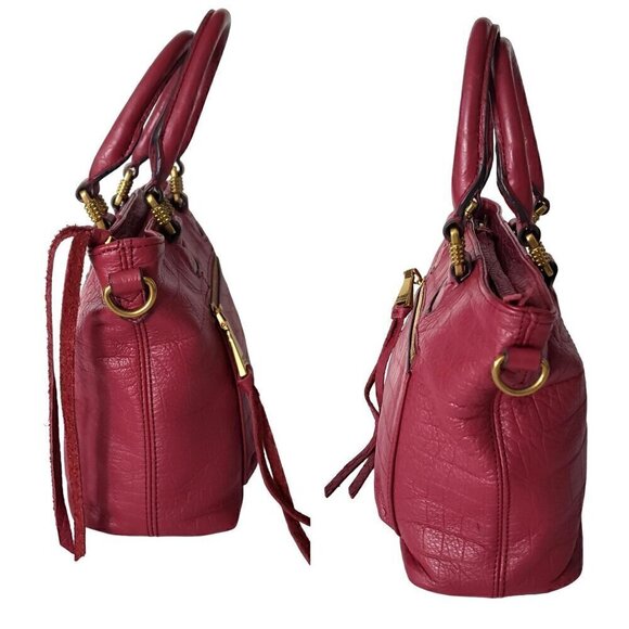 Aimee Kestenberg Pink Pebble Leather Croc Embossed Satchel & Shoulder Tote Bag - Picture 11 of 16